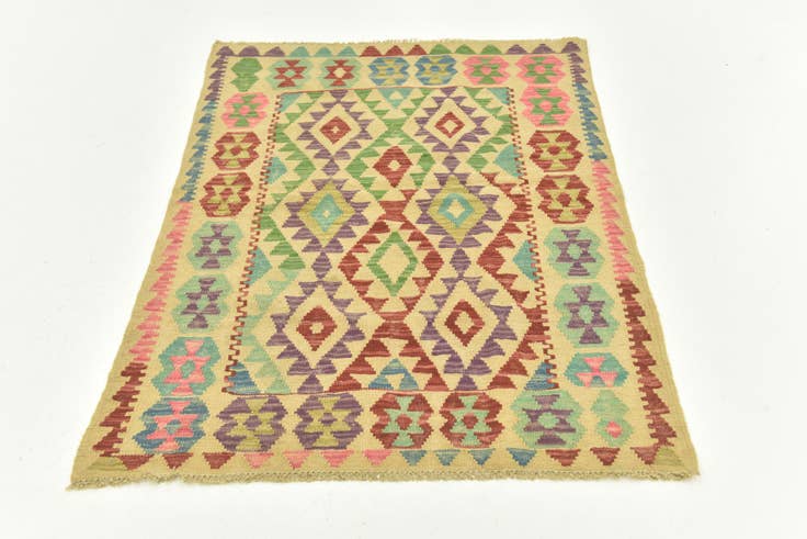 Detail image of 3' 7 x 5' 1 Hand Woven Kilim Maymana Wool Rug