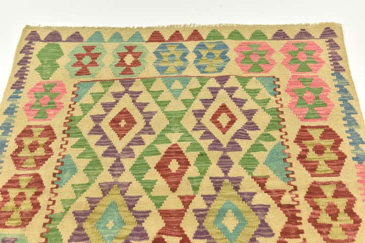 3' 7 x 5' 1 Hand Woven Kilim Maymana Wool Rug