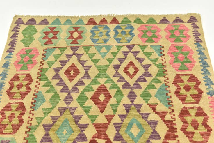 Detail image of 3' 7 x 5' 1 Hand Woven Kilim Maymana Wool Rug