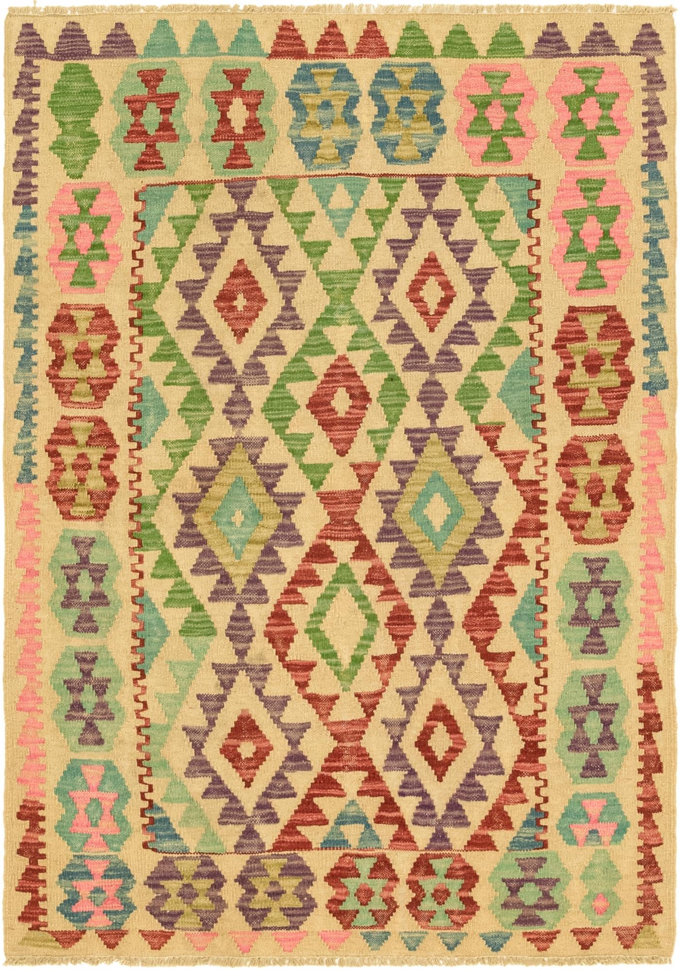 3' 7 x 5' 1 Hand Woven Kilim Maymana Wool Rug