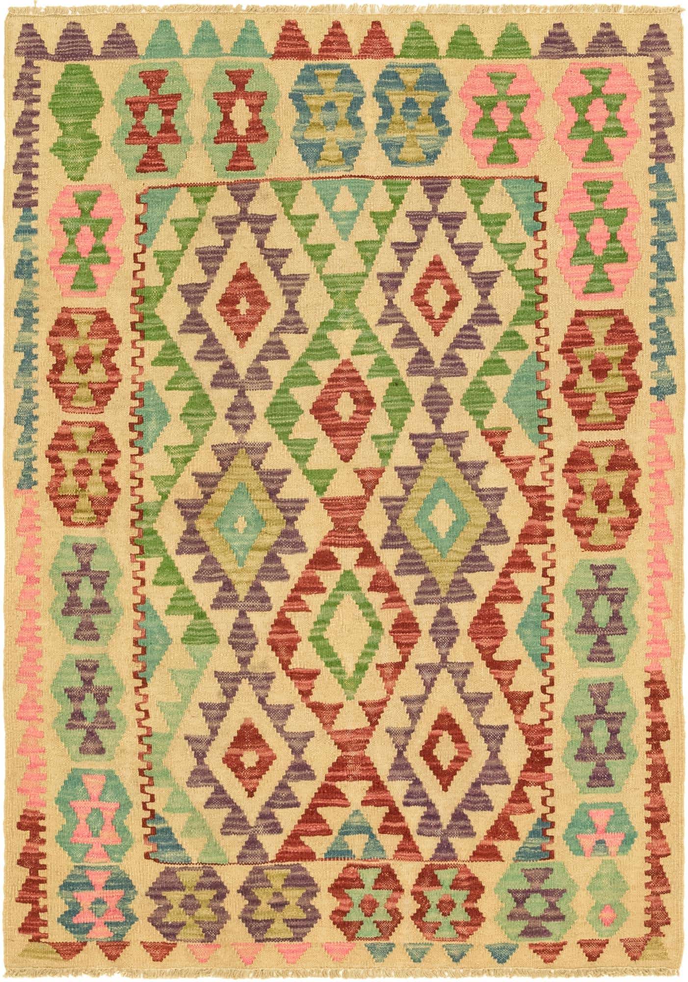 3' 7 x 5' 1 Hand Woven Kilim Maymana Wool Rug