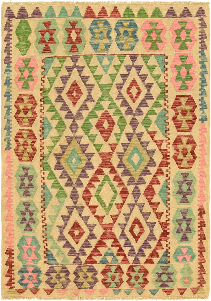 3' 7 x 5' 1 Hand Woven Kilim Maymana Wool Rug
