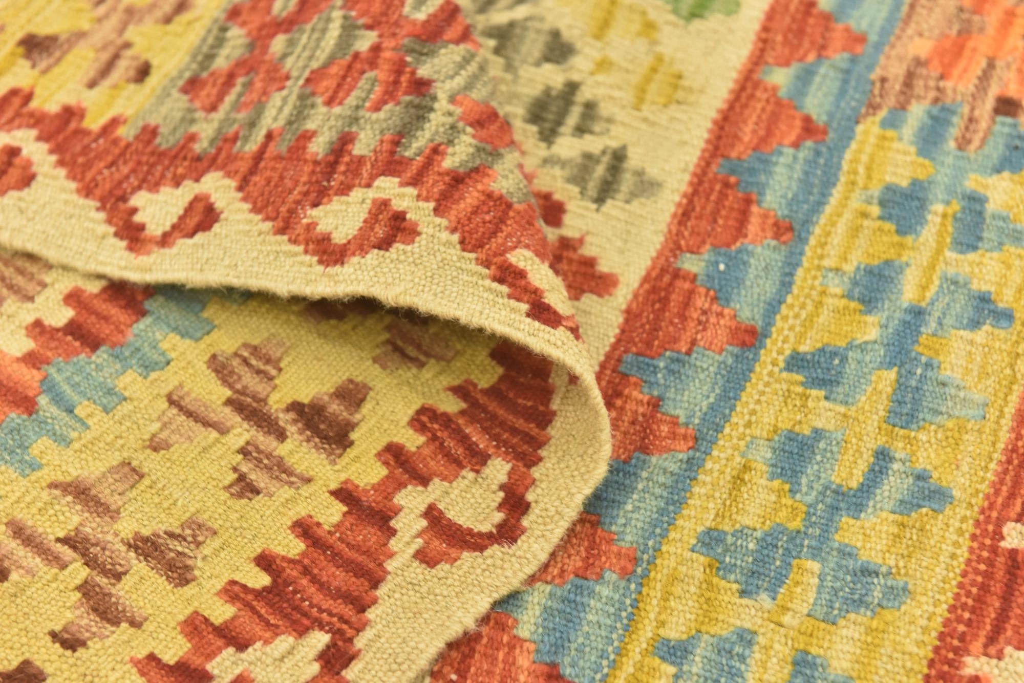 3' 4 x 4' 10 Hand Woven Kilim Maymana Wool Rug