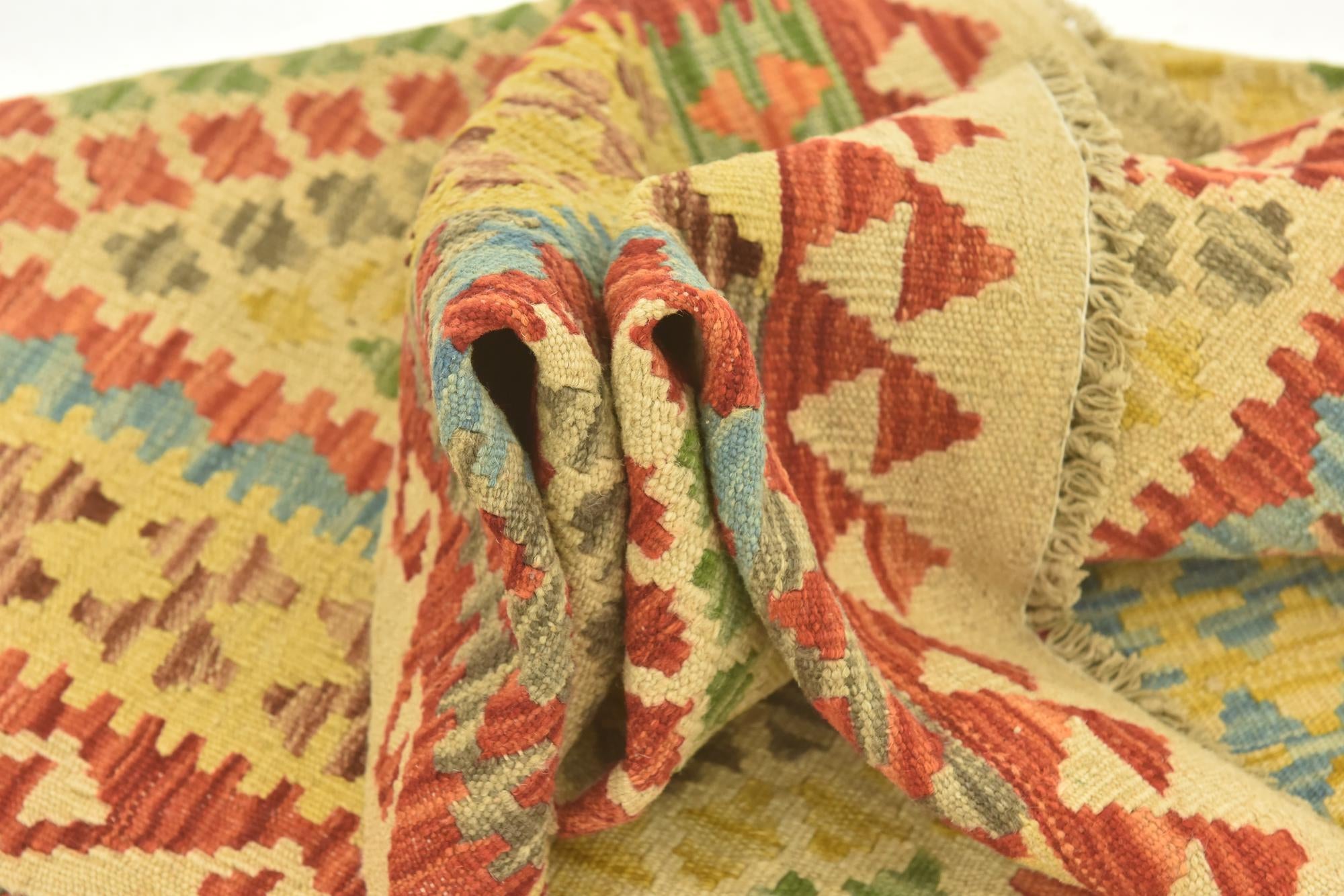 3' 4 x 4' 10 Hand Woven Kilim Maymana Wool Rug