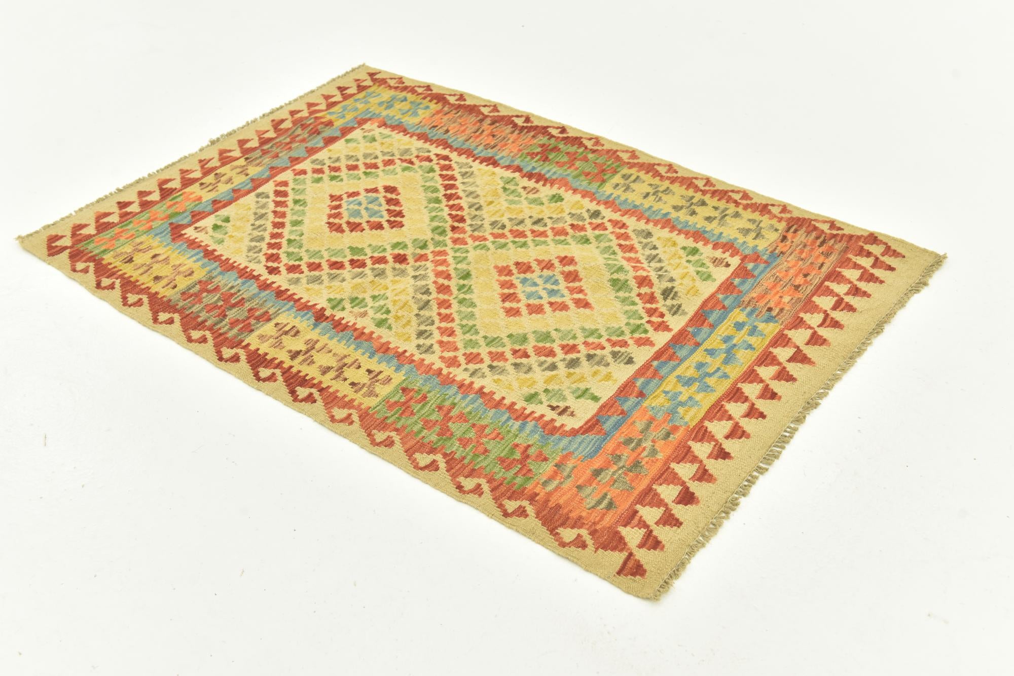 3' 4 x 4' 10 Hand Woven Kilim Maymana Wool Rug
