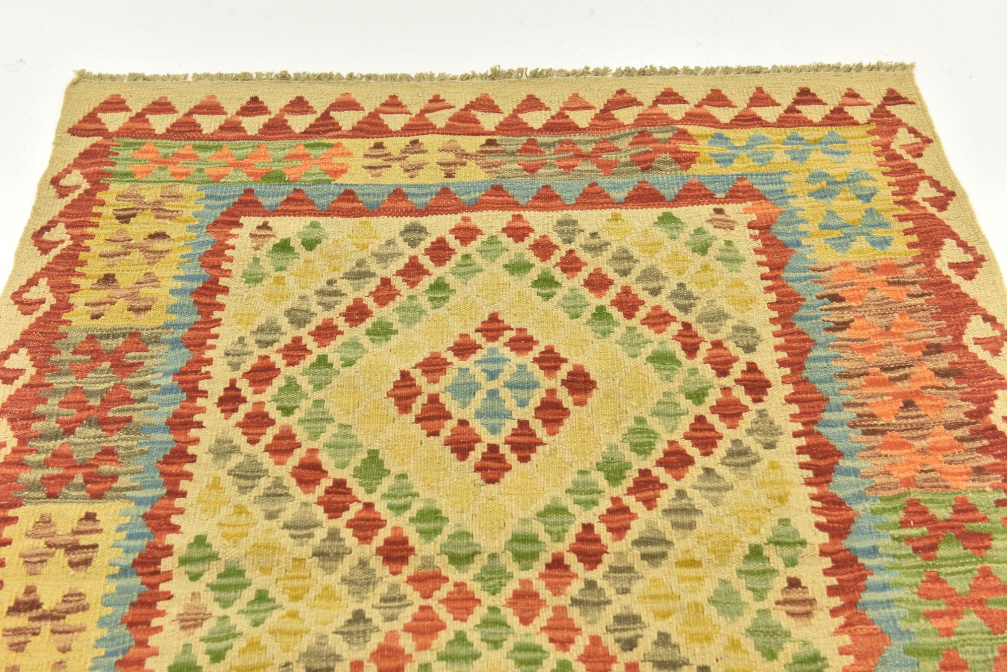 3' 4 x 4' 10 Hand Woven Kilim Maymana Wool Rug