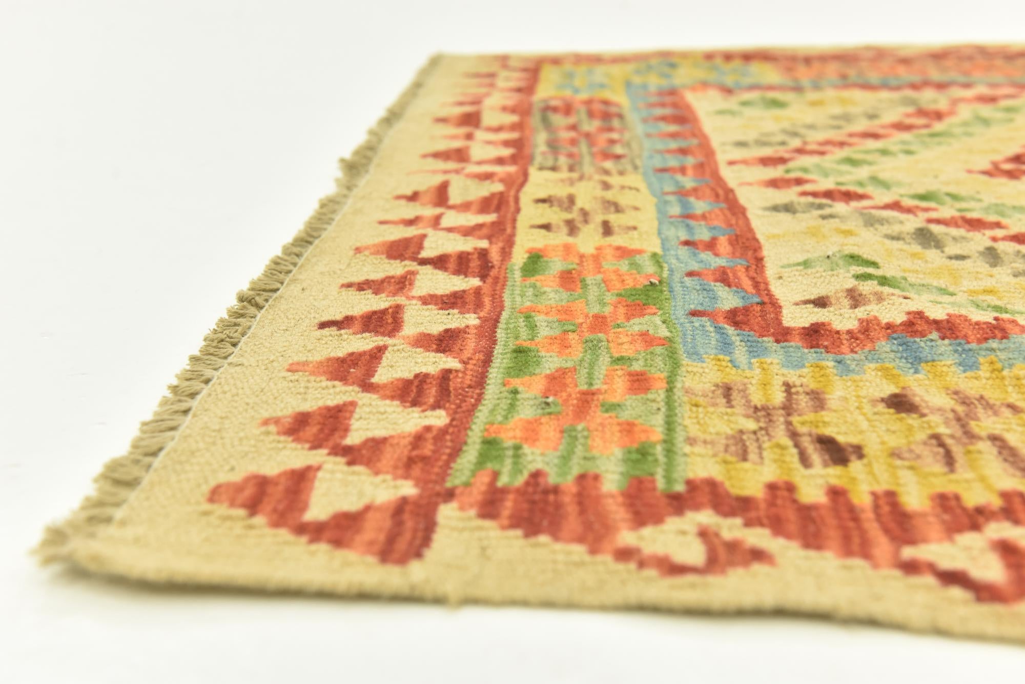3' 4 x 4' 10 Hand Woven Kilim Maymana Wool Rug