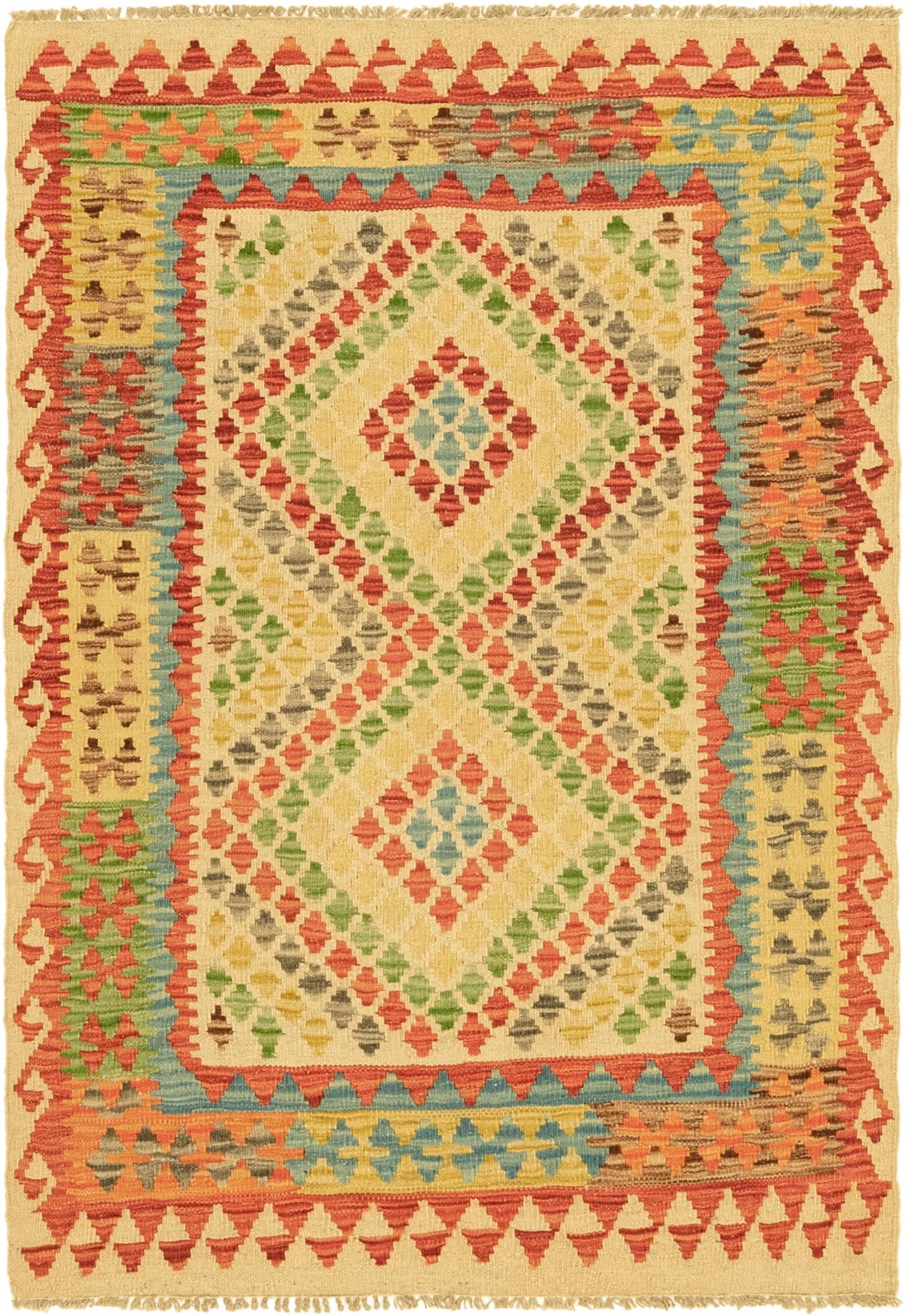 3' 4 x 4' 10 Hand Woven Kilim Maymana Wool Rug