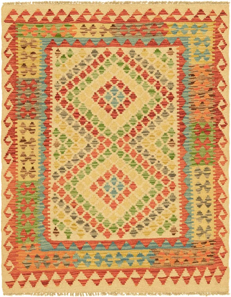 Detail image of 3' 4 x 4' 10 Hand Woven Kilim Maymana Wool Rug