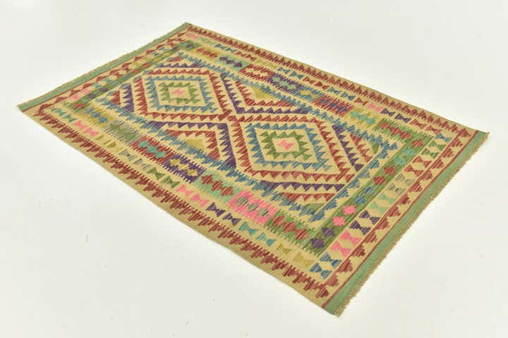 3' 4 x 5' 1 Hand Woven Kilim Maymana Wool Rug