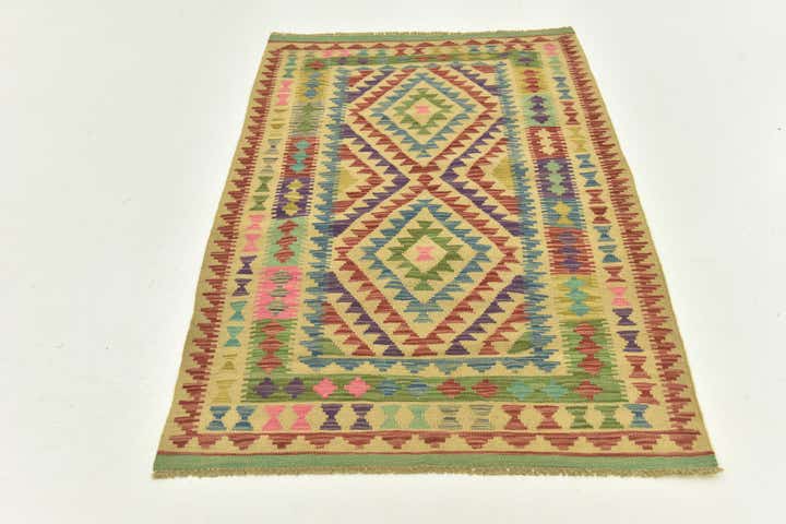 3' 4 x 5' 1 Hand Woven Kilim Maymana Wool Rug