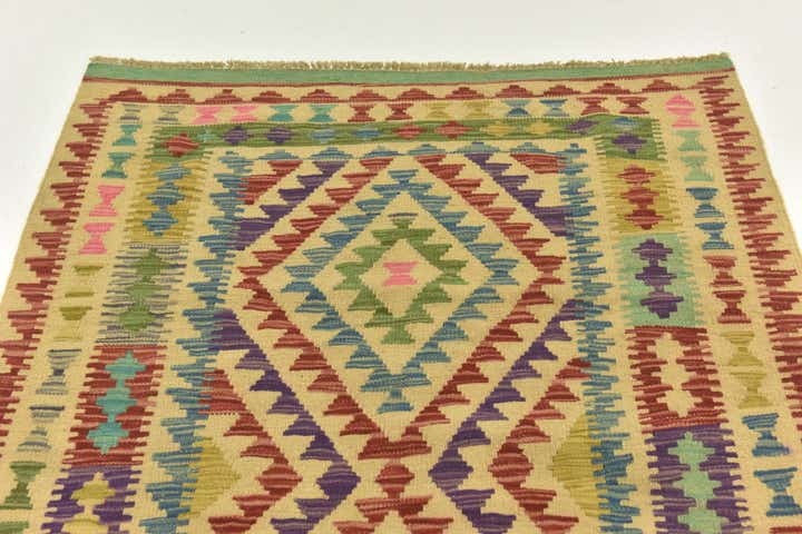 3' 4 x 5' 1 Hand Woven Kilim Maymana Wool Rug