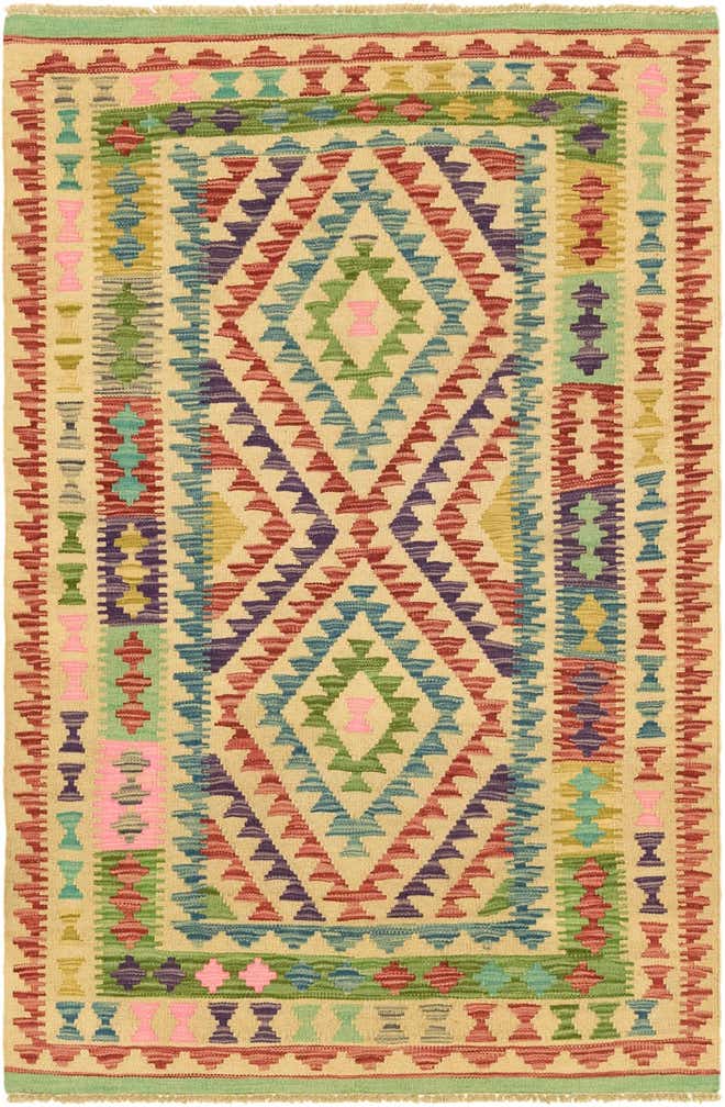 3' 4 x 5' 1 Hand Woven Kilim Maymana Wool Rug