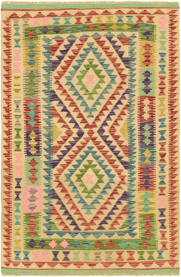 Detail image of 3' 4 x 5' 1 Hand Woven Kilim Maymana Wool Rug