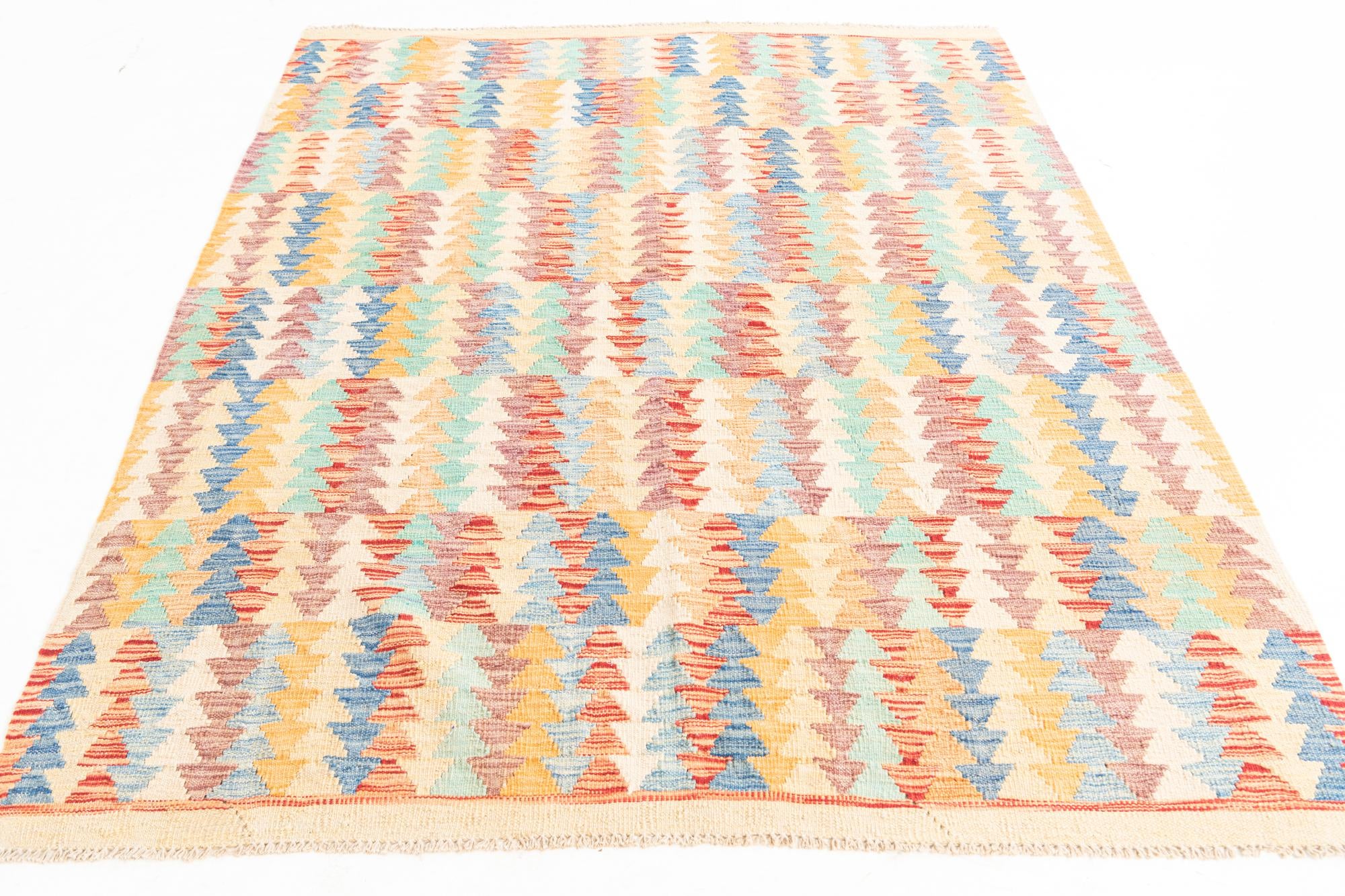 5' 2 x 6' 5 Hand Woven Kilim Maymana Wool Rug