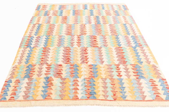 5' 2 x 6' 5 Hand Woven Kilim Maymana Wool Rug