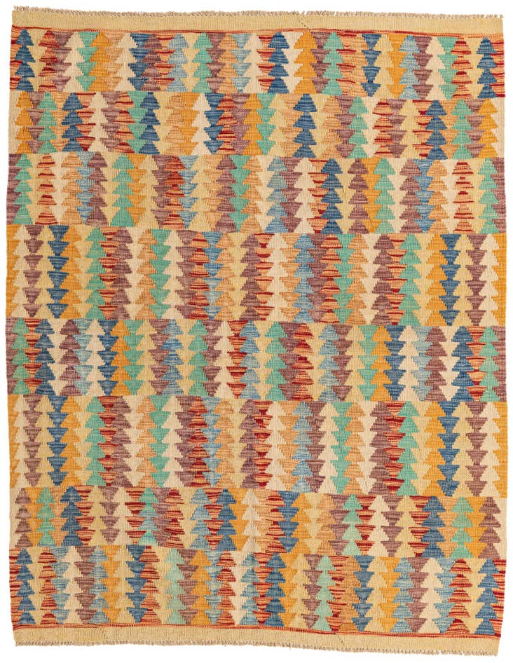 Detail image of 5' 2 x 6' 5 Hand Woven Kilim Maymana Wool Rug