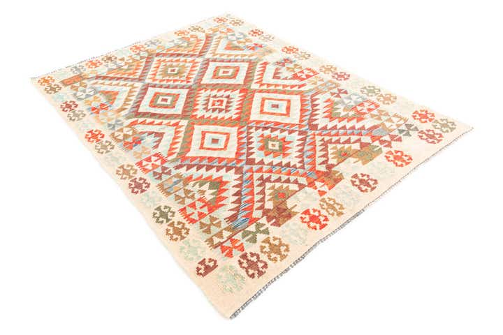 5' x 6' 9 Hand Woven Kilim Maymana Wool Rug