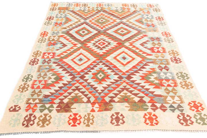 5' x 6' 9 Hand Woven Kilim Maymana Wool Rug