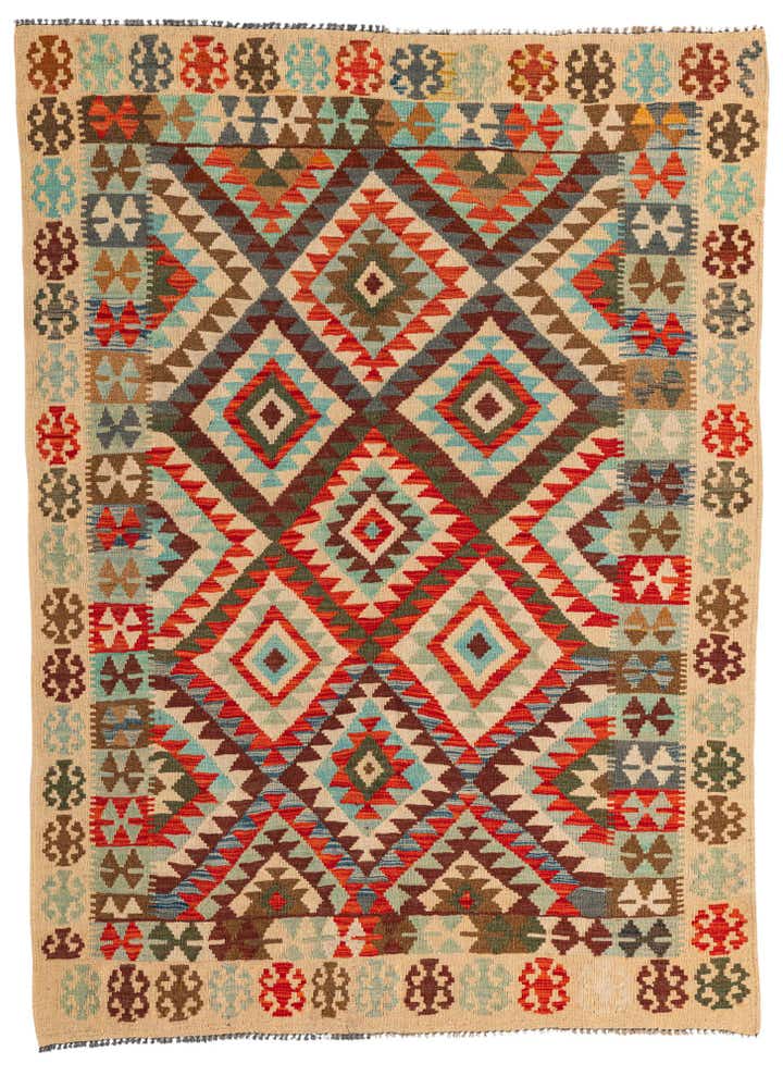 5' x 6' 9 Hand Woven Kilim Maymana Wool Rug