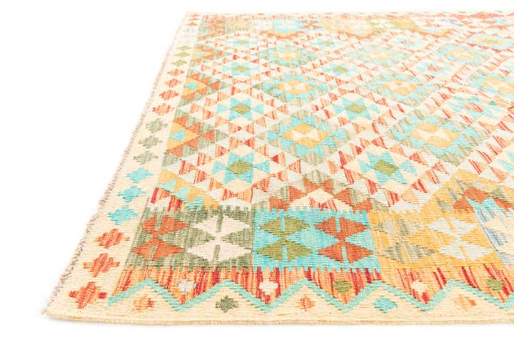 5' 2 x 6' 3 Hand Woven Kilim Maymana Wool Rug