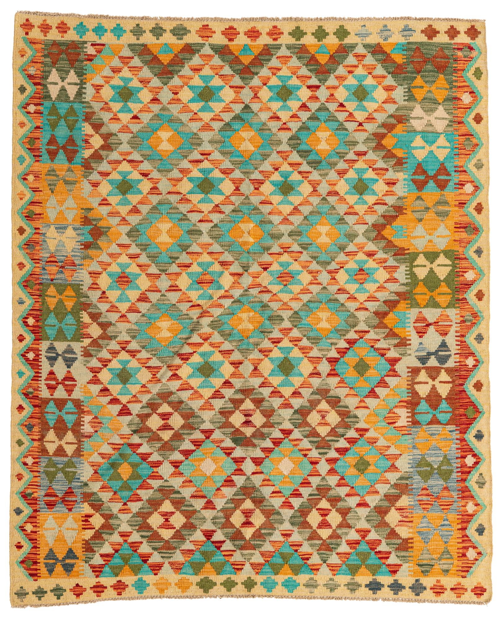 5' 2 x 6' 3 Hand Woven Kilim Maymana Wool Rug
