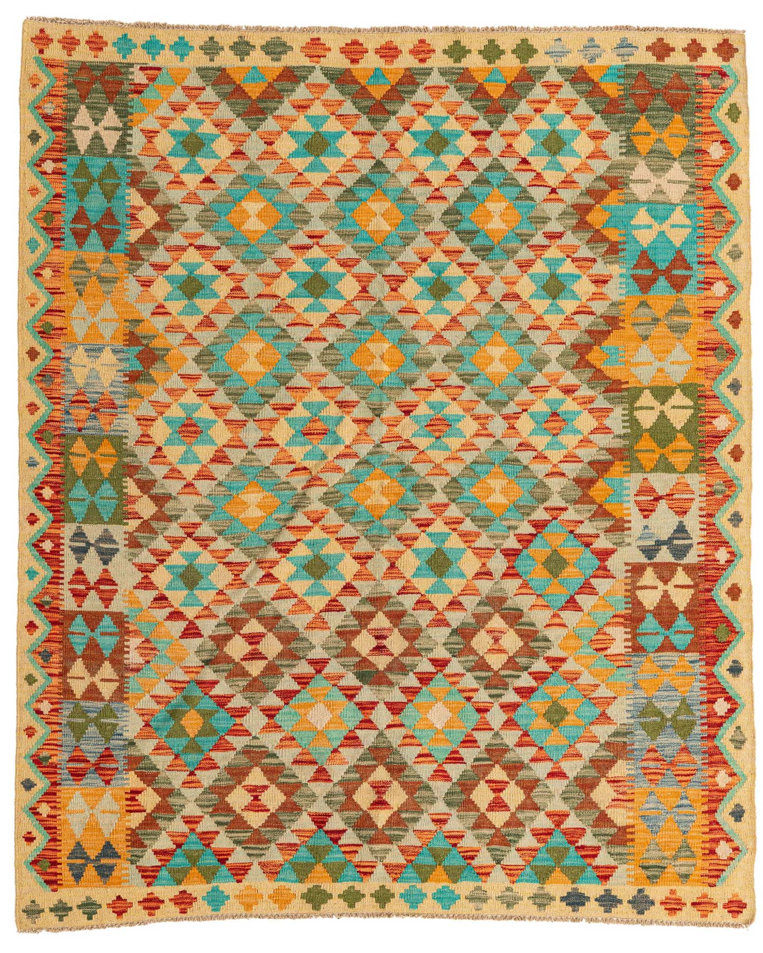 5' 2 x 6' 3 Hand Woven Kilim Maymana Wool Rug