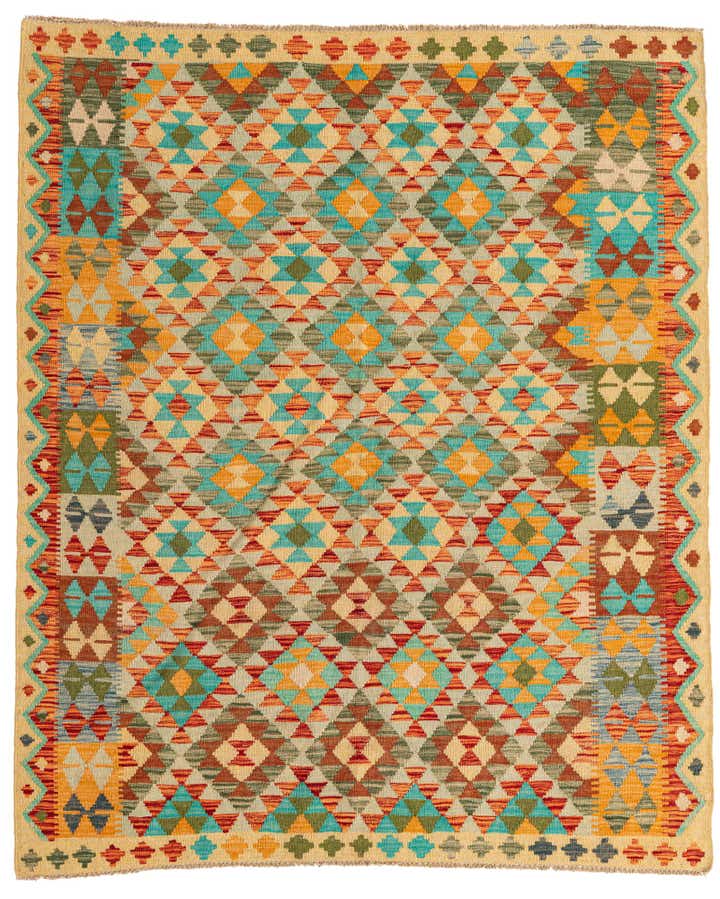 5' 2 x 6' 3 Hand Woven Kilim Maymana Wool Rug