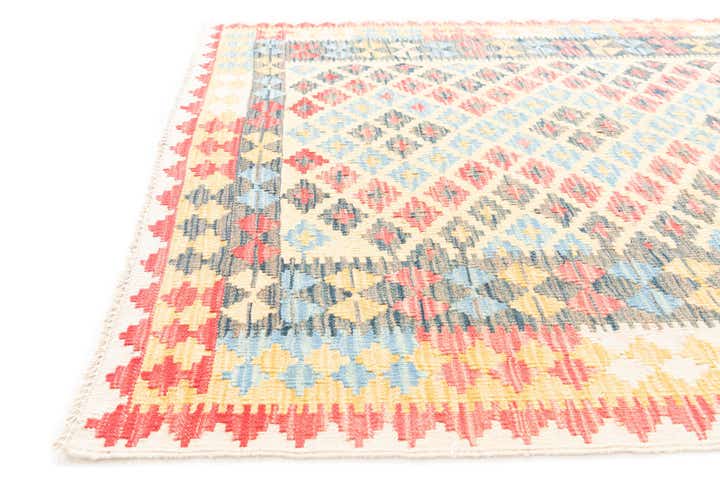 4' 2 x 5' 9 Hand Woven Kilim Maymana Wool Rug