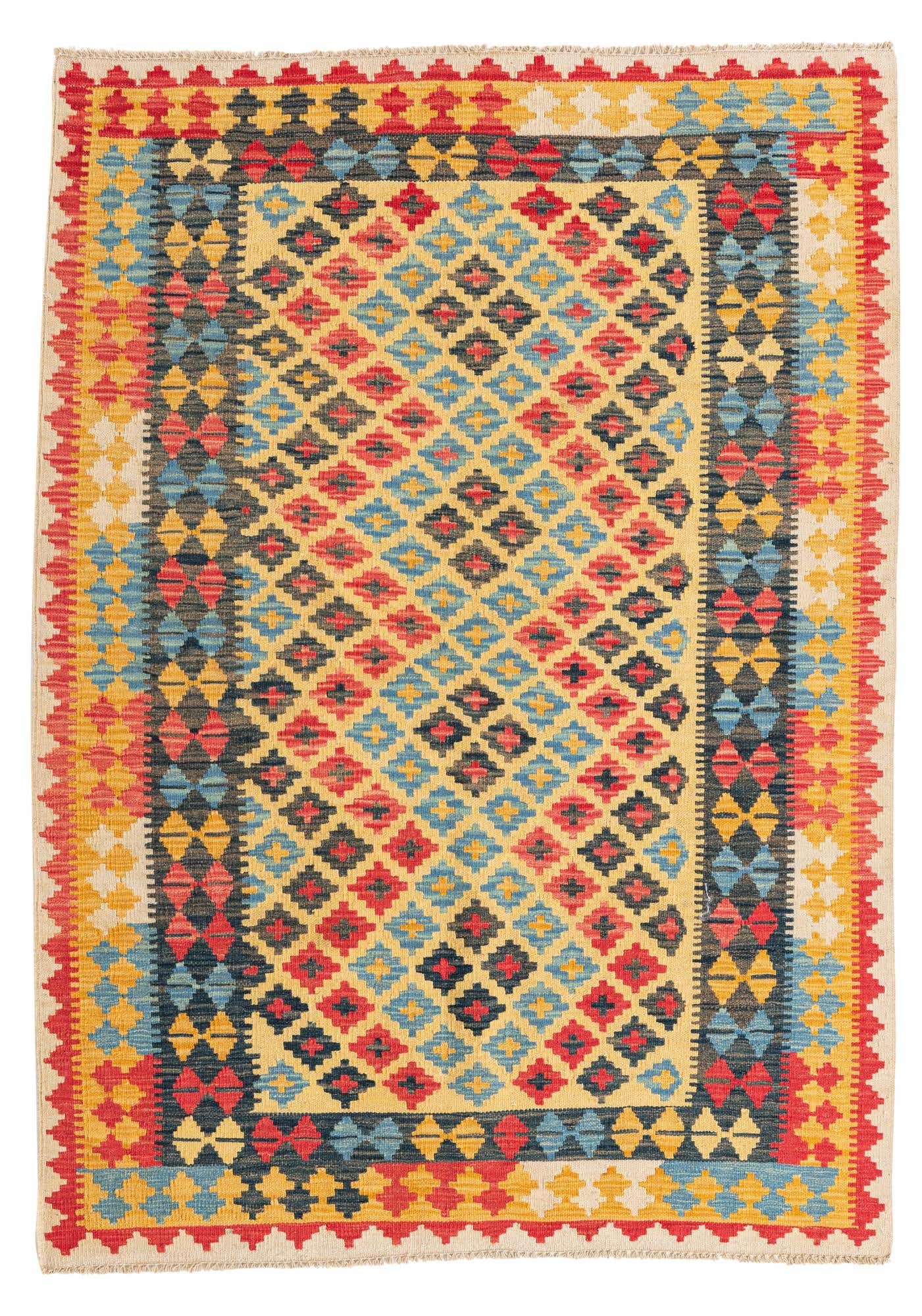 4' 2 x 5' 9 Hand Woven Kilim Maymana Wool Rug