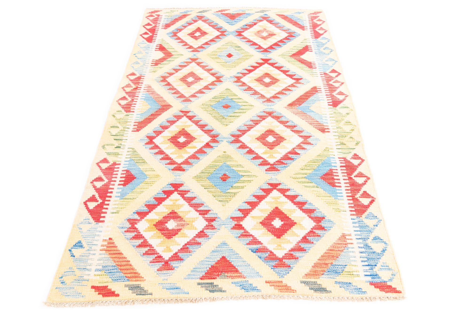 3' 6 x 6' 3 Hand Woven Kilim Maymana Wool Rug