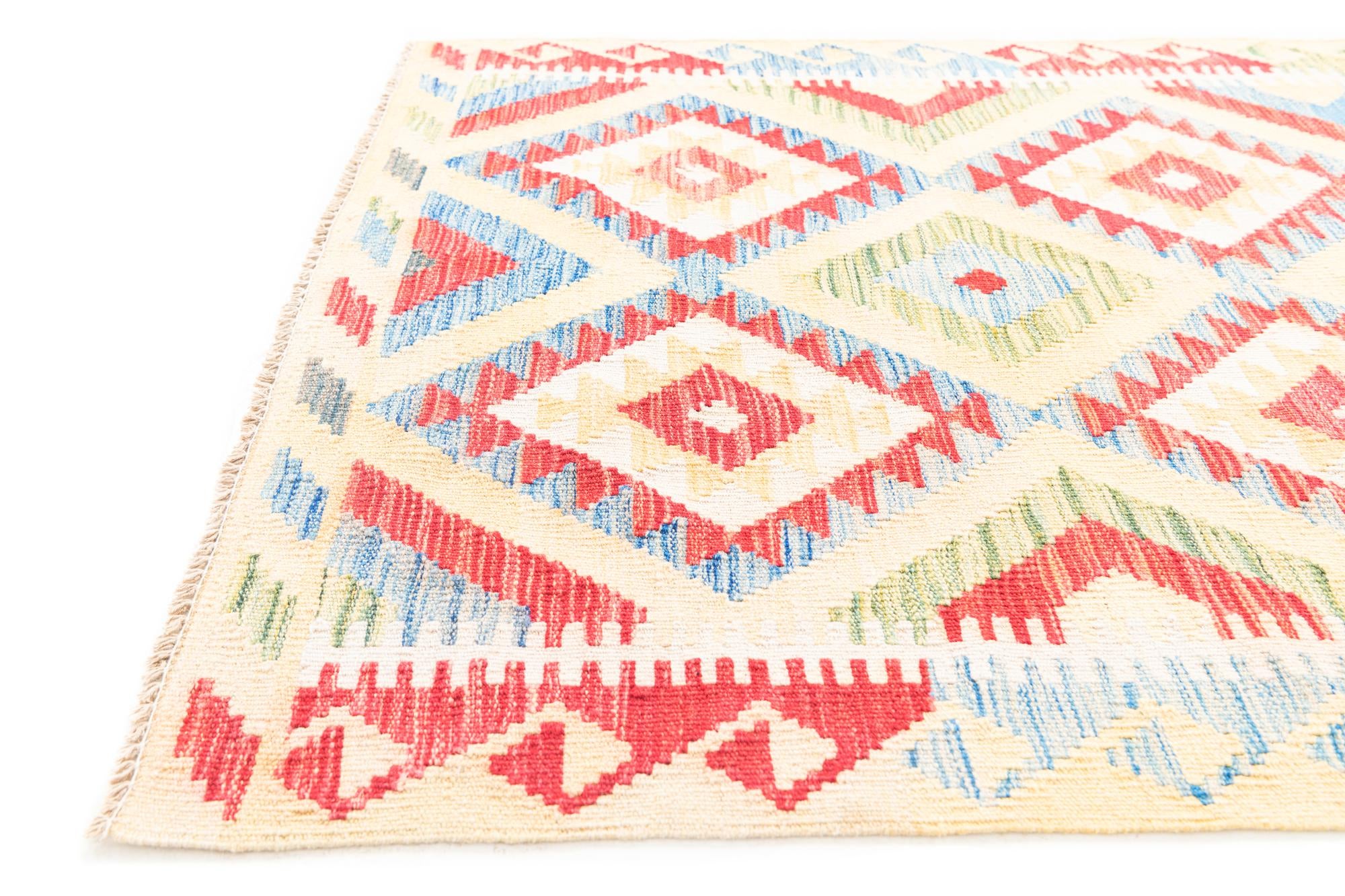 3' 6 x 6' 3 Hand Woven Kilim Maymana Wool Rug