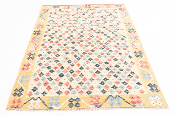 Detail image of 4' 3 x 5' 10 Hand Woven Kilim Maymana Wool Rug