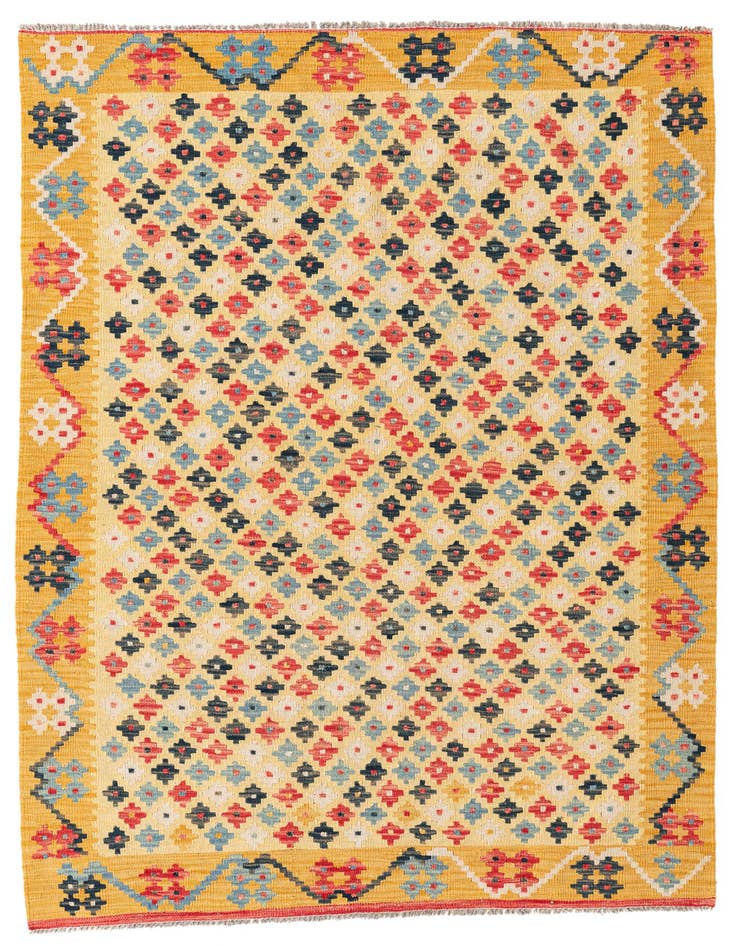 Detail image of 4' 3 x 5' 10 Hand Woven Kilim Maymana Wool Rug