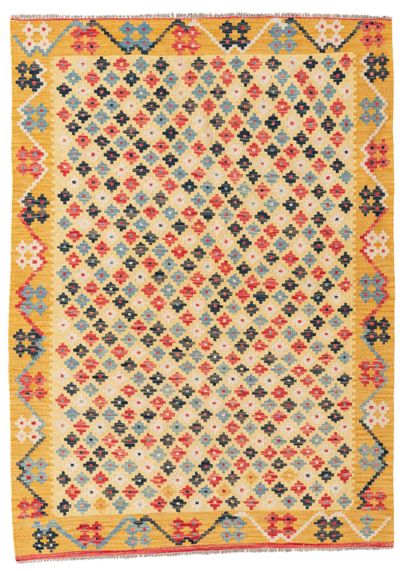 4' 3 x 5' 10 Hand Woven Kilim Maymana Wool Rug