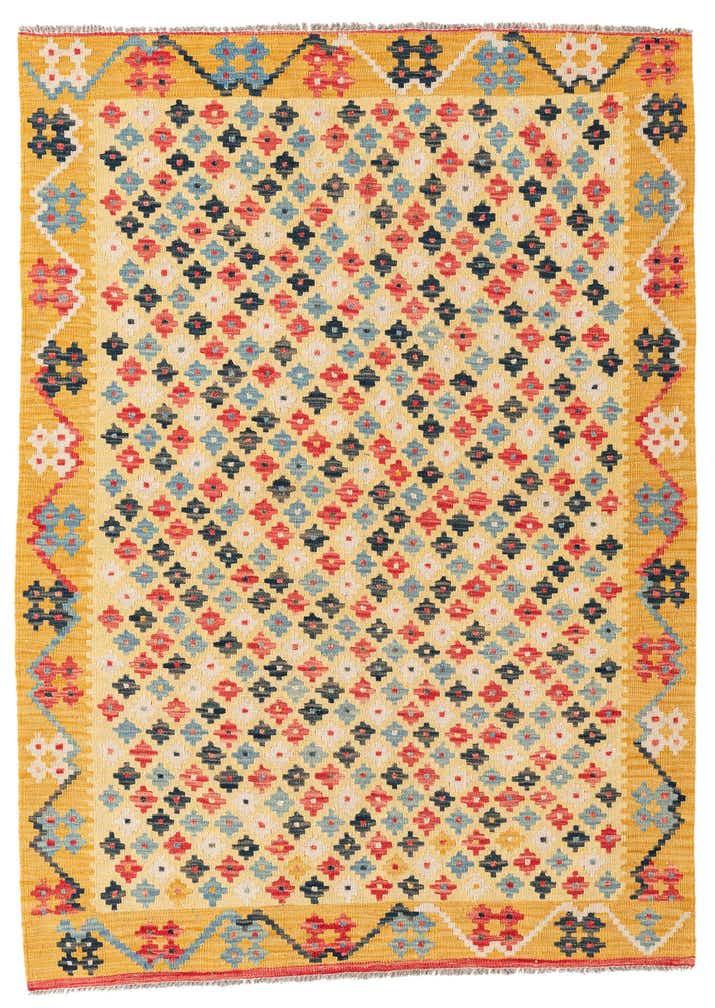 4' 3 x 5' 10 Hand Woven Kilim Maymana Wool Rug