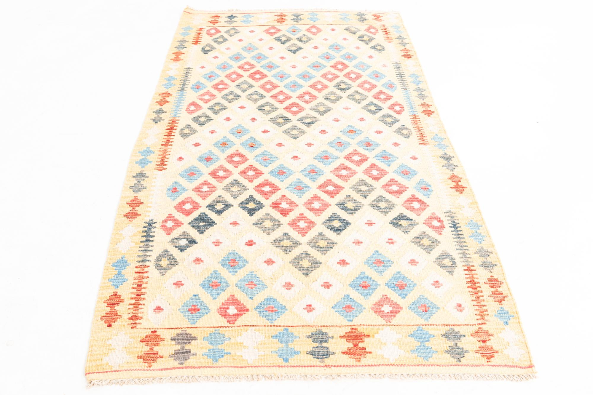 3' 7 x 6' 6 Hand Woven Kilim Maymana Wool Rug