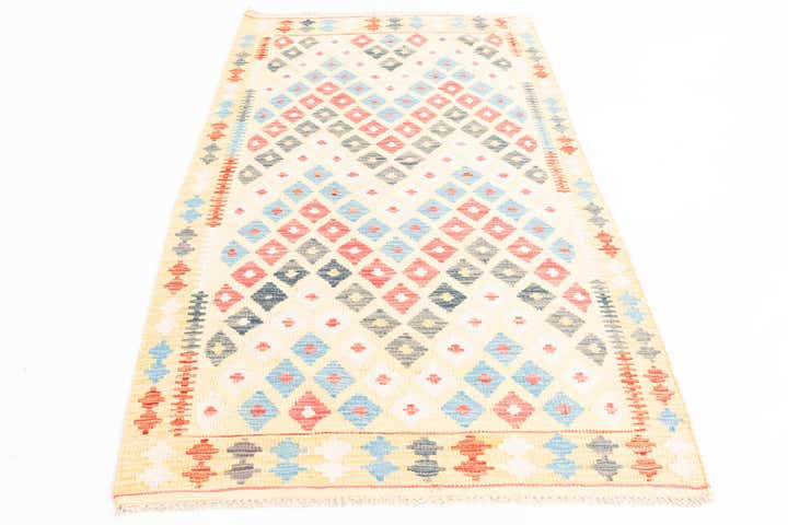 3' 7 x 6' 6 Hand Woven Kilim Maymana Wool Rug