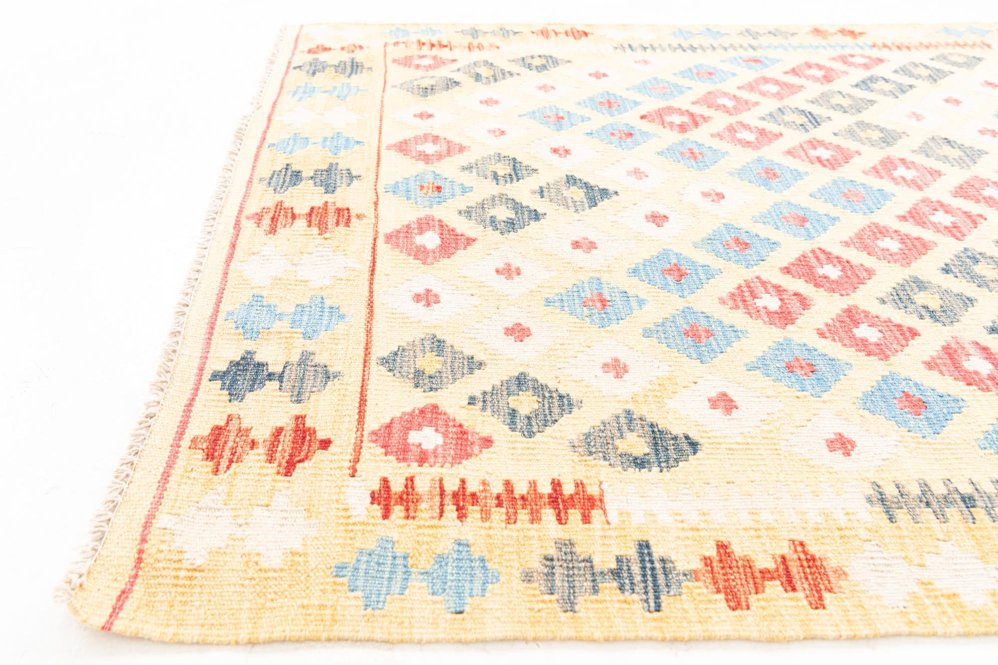 3' 7 x 6' 6 Hand Woven Kilim Maymana Wool Rug