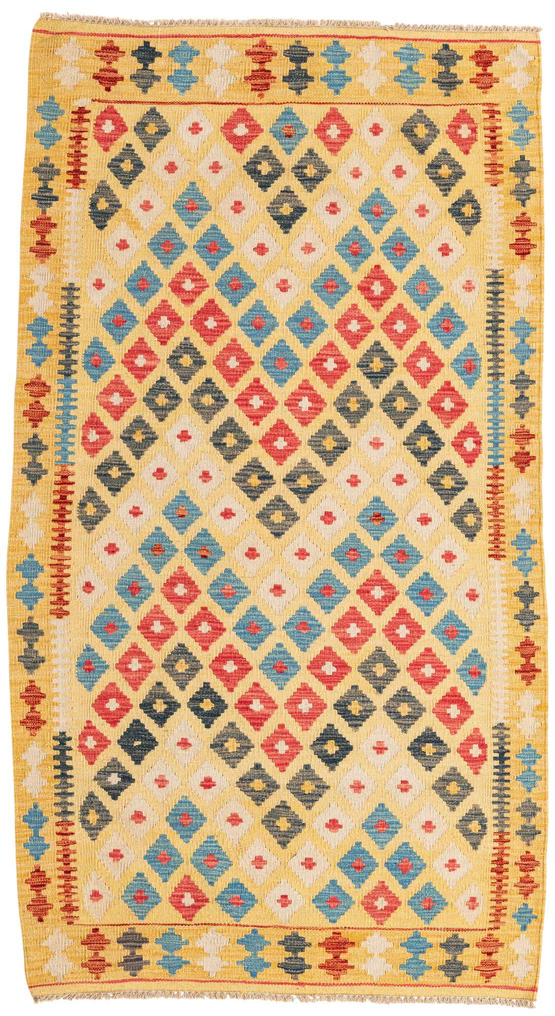 3' 7 x 6' 6 Hand Woven Kilim Maymana Wool Rug