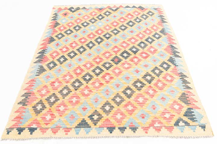 4' 2 x 6' Hand Woven Kilim Maymana Wool Rug