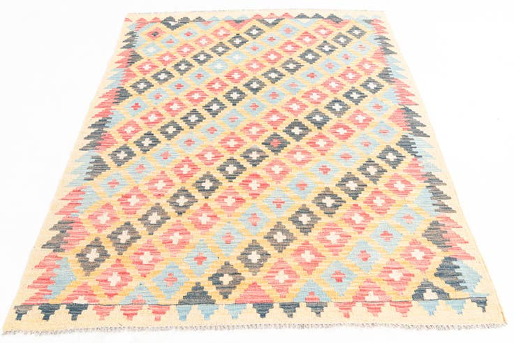 Detail image of 4' 2 x 6' Hand Woven Kilim Maymana Wool Rug