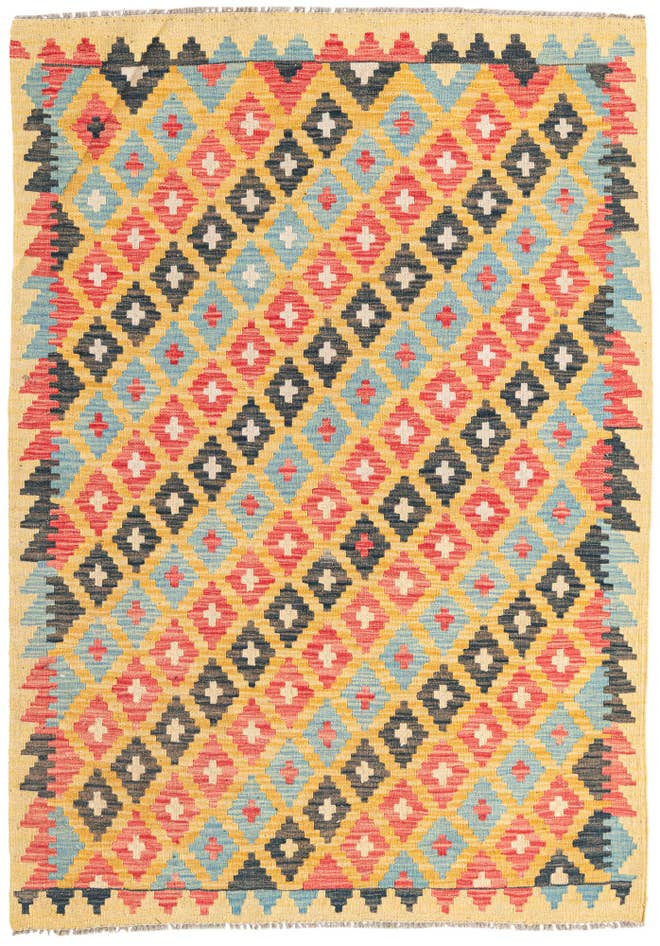 Detail image of 4' 2 x 6' Hand Woven Kilim Maymana Wool Rug