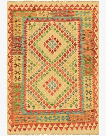 3' 4 x 4' 10 Hand Woven Kilim Maymana Wool Rug