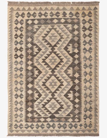 3' 4 x 4' 10 Hand Woven Kilim Maymana Wool Rug