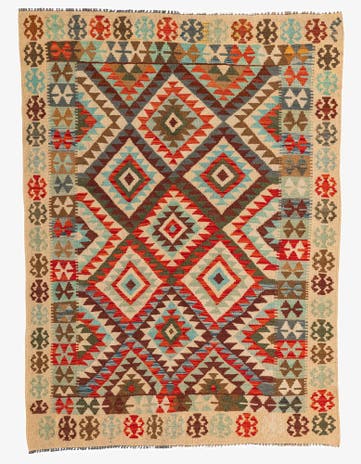 5' x 6' 9 Hand Woven Kilim Maymana Wool Rug