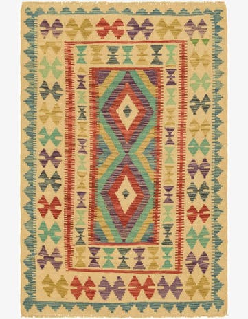 3' 5 x 5' 3 Hand Woven Kilim Maymana Wool Rug