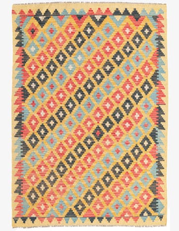 4' 2 x 6' Hand Woven Kilim Maymana Wool Rug