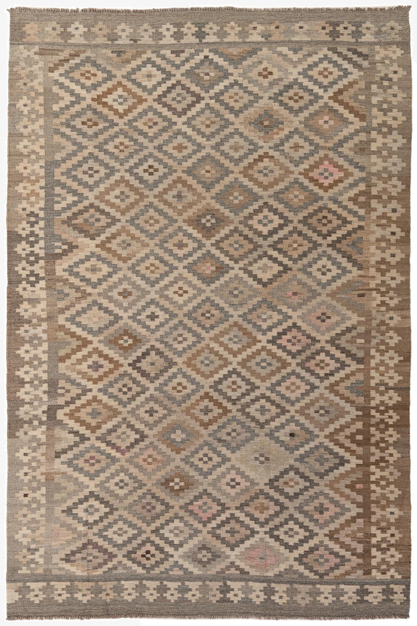 6' 3 x 9' 8  Hand Woven Kilim Maymana Wool Rug