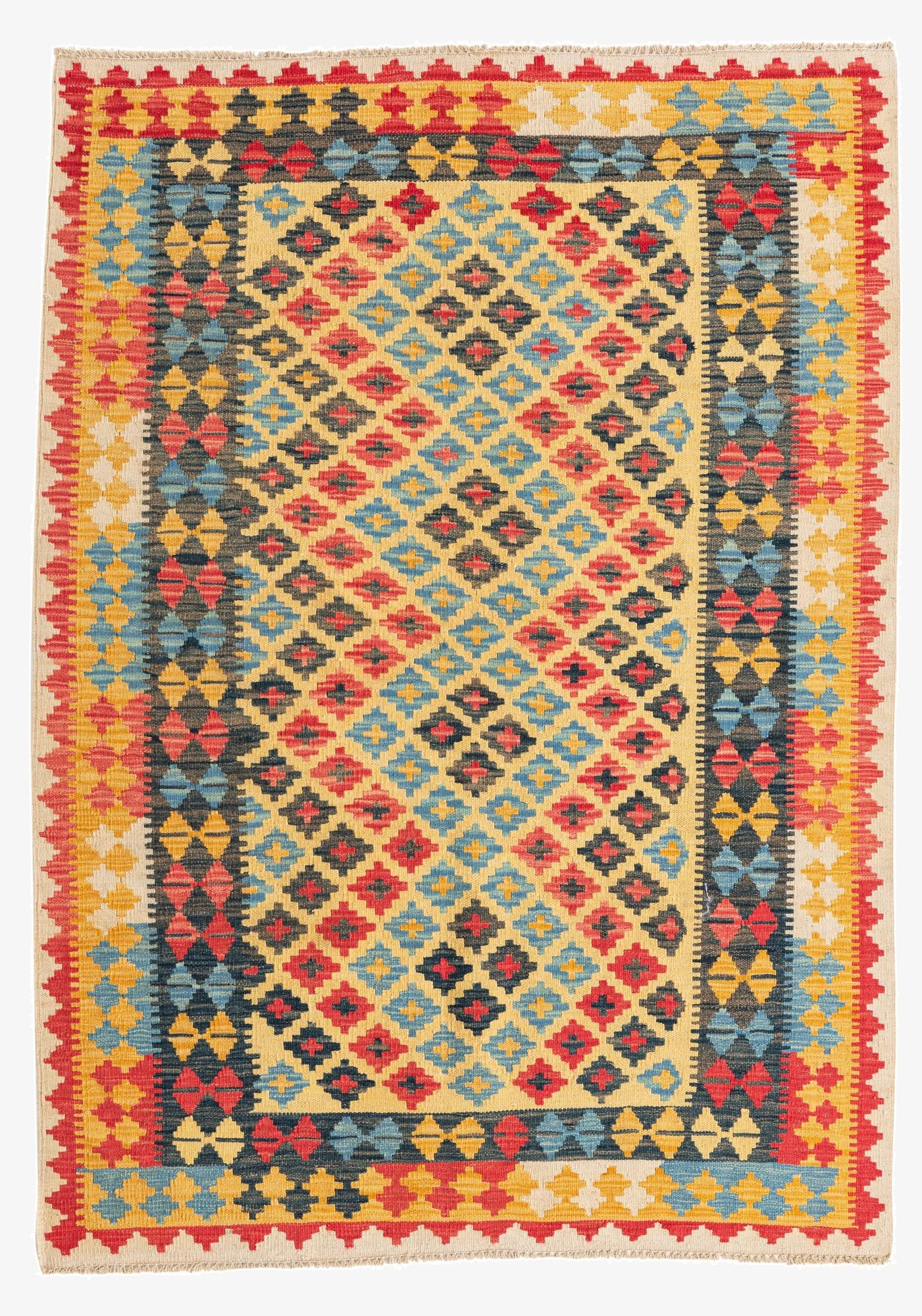 4' 2 x 5' 9  Hand Woven Kilim Maymana Wool Rug